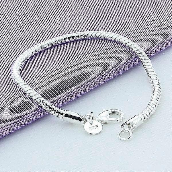 Mode Kvinnors Vackra 3mm 925 Sterling Silver Ormkedja Armband Semesterpresenter