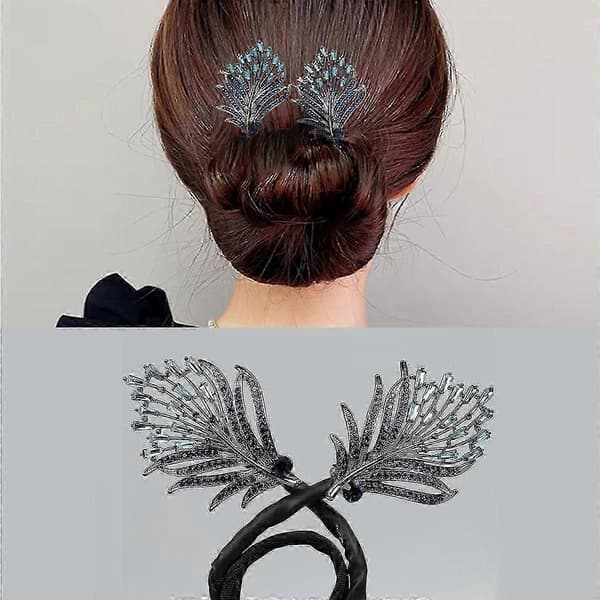 2 stk. Hårknold Maker, Hvalhale Rhinestone Blomster Hårklemme, Lazy Hårkrøller Deft Knold Maker Fjer Hårnål til Kvinder Piger B