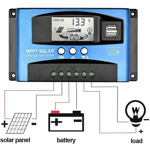 MPPT Solar ladekontroller 40A, 12V 24V dobbel USB solcellepanel batterikontroller intelligent regulator med LCD-skjerm (40A)