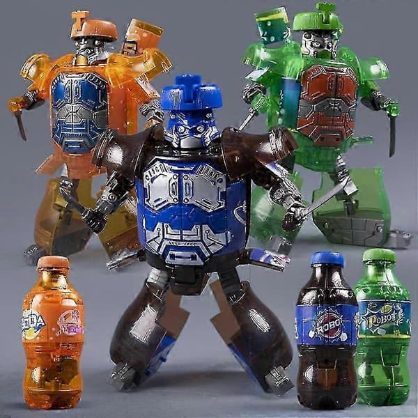 Nye drikkeflasker Transformer Robotleker, brusboks transformerende robotleker blue