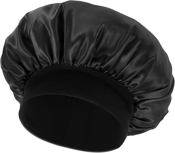 1 STK til mænd og kvinder Sort, Sort Bonnet, Sovehætte med Bredt Bånd, Velegnet Sovehår Bonnet