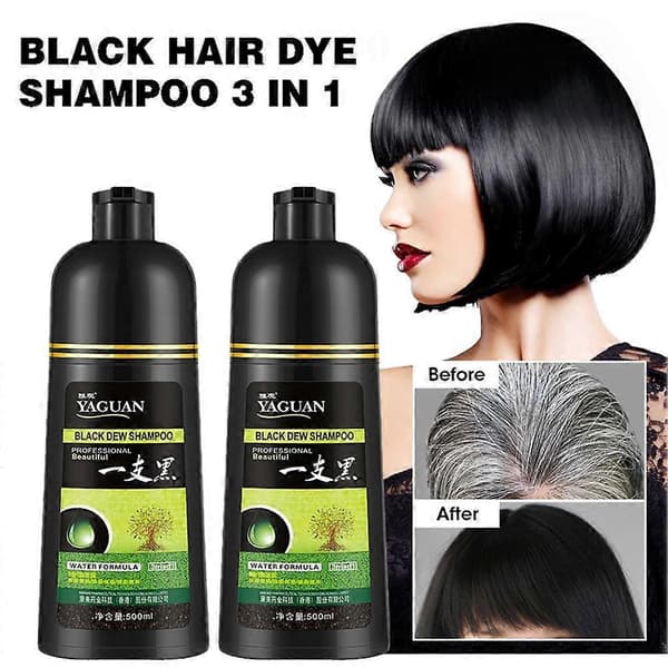 500 ml urte-sort dug shampoo, sort hårfarve shampoo 3-i-1 farvning af hår brown