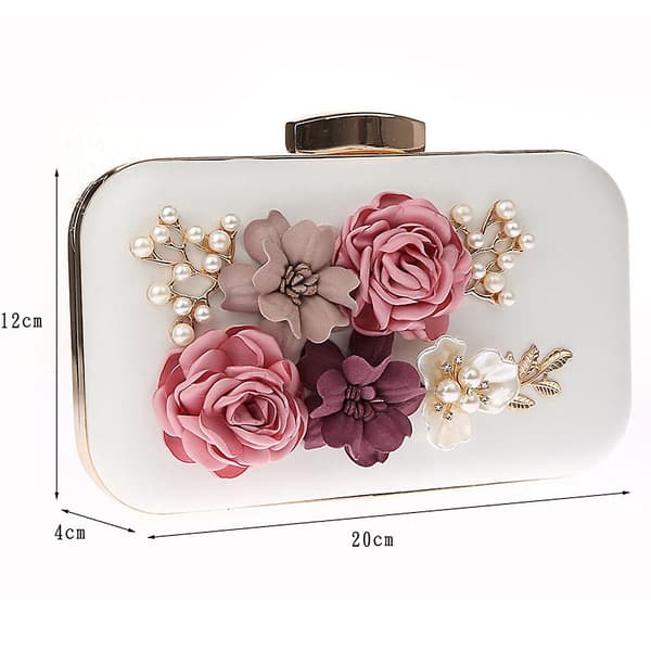 Kaxidy Blommig Clutch Aftonväska Bröllopsväskor Party Clutches för Kvinnor White