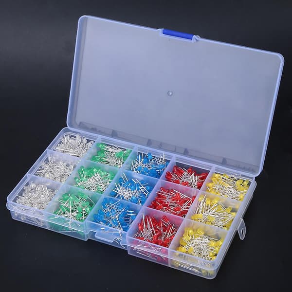 3 mm LED lysdiode-sett 1000 stk. assorterte farger rød gul blå grønn hvit