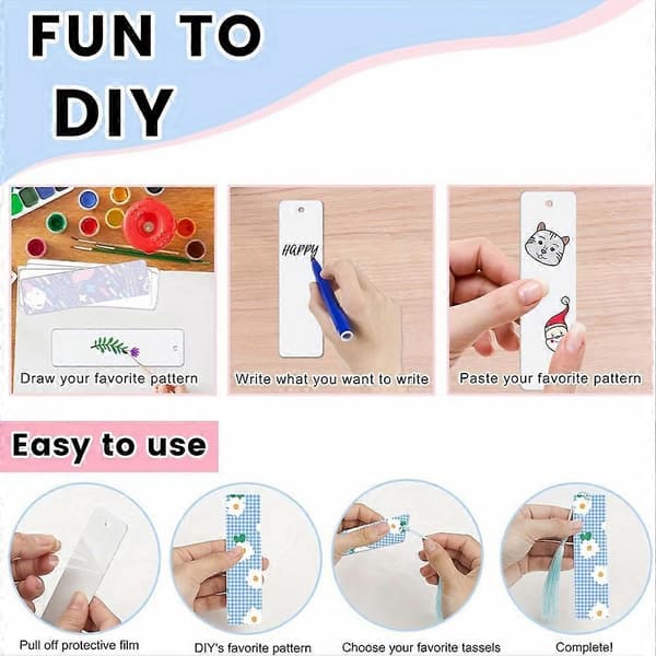 Bulk Blank Sublimation Bogmærke med kvaster Dobbeltsidet printbare bogmærker til varmeoverførsel DIY