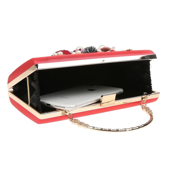 Kaxidy Dame Aftentaske Blomst Bryllup Aften Clutch Red