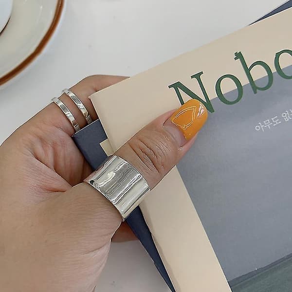 S925 Sterling Sølv Ringe Til Kvinder Koreansk Cirkelformet Ring Multilayer Bred Ring Smykker