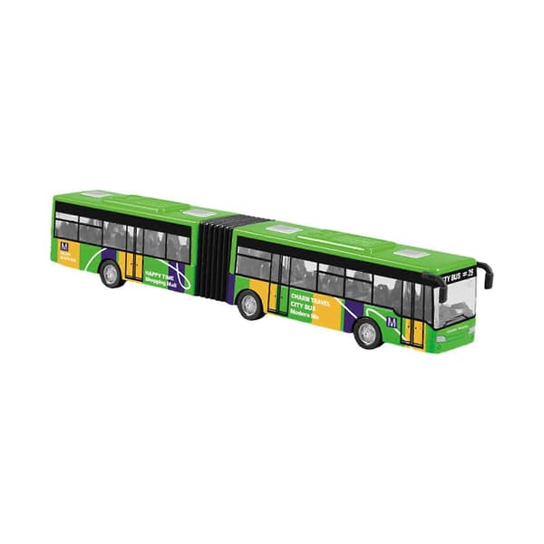 Træk tilbage lang busmodel To-sektions leddelt buslegetøj simulering metal green