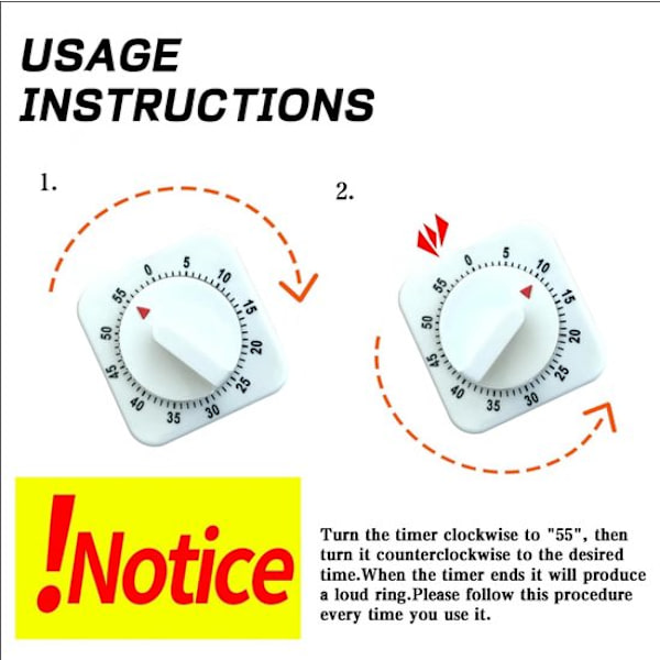 Fyrkantig kökstimer - matlagningstimer - mekanisk matlagningstimer - Högljudd timer - Batterifri timer - Matlagnings- och baktimer