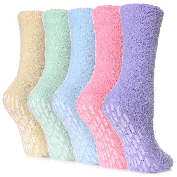 Fleece Tøffelstrømper til Kvinder 5 Par - Varme og Komfortable Skridsikre Vinterstrømper, Bløde og Fluffy Indendørsstrømper til Hjemmebrug five