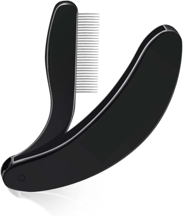 1 stk. foldbar øjenbryns- og øjenvippekam i rustfrit stål med tænder – Bærbart plejeværktøj til piger og kvinder, makeuptilbehør (SORT)