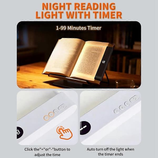 2 STK Flat Boklys Oppladbart Klart LED Smart Leselys med Timer Dimbar Fullside Panel Lampe White