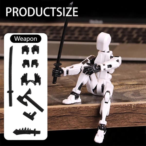 T13 Actionfigur, Robot Actionfigur, 3D-printet med full artikulasjon, Skrivebordsdekorasjon White
