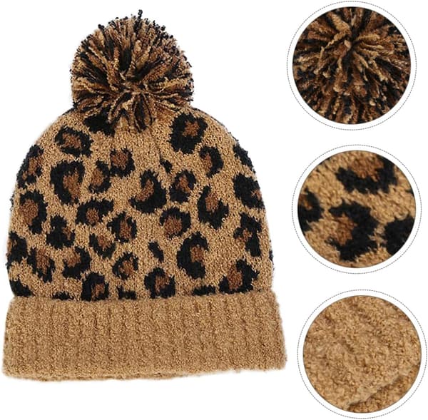 1 st Leopardmönstrad mössa för stickad mössa Pom-mössa Fuskpäls mössa Pom-mössa Chunky Leopardmössa Varm mössa