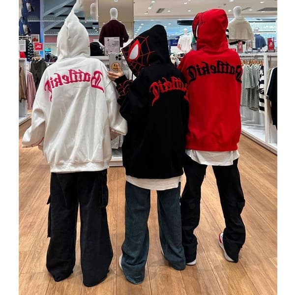 Hettegenser med glidelås for menn, edderkoppgrafikk, langermet hvit white XL