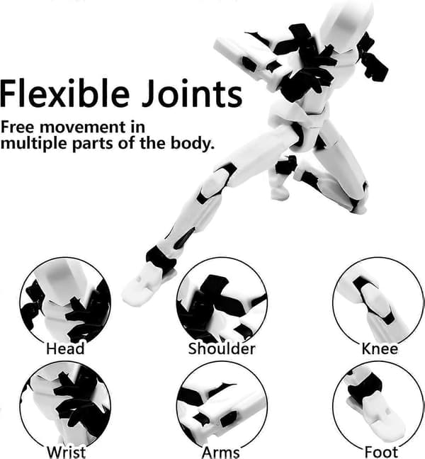 T13 Actionfigur, Robot Actionfigur, 3D-printet med full artikulasjon, Skrivebordsdekorasjon White