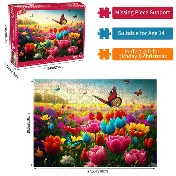 Puslespil 1000 brikker - Blomster og sommerfugle