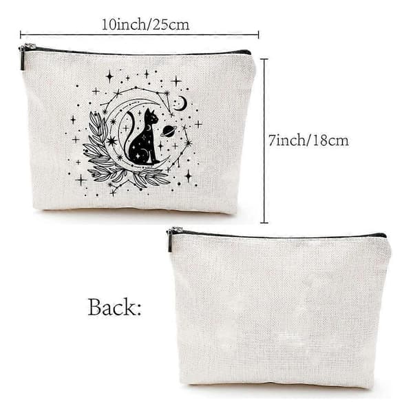 Polycotton Måntryckta Canvas Förvaringsväskor Rektangulära Metall Dragkedjepåsar Kattform 18x25cm