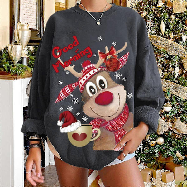 Dame Juleelg Strikket Sweater - Festlig Vinter Pullover Grey S