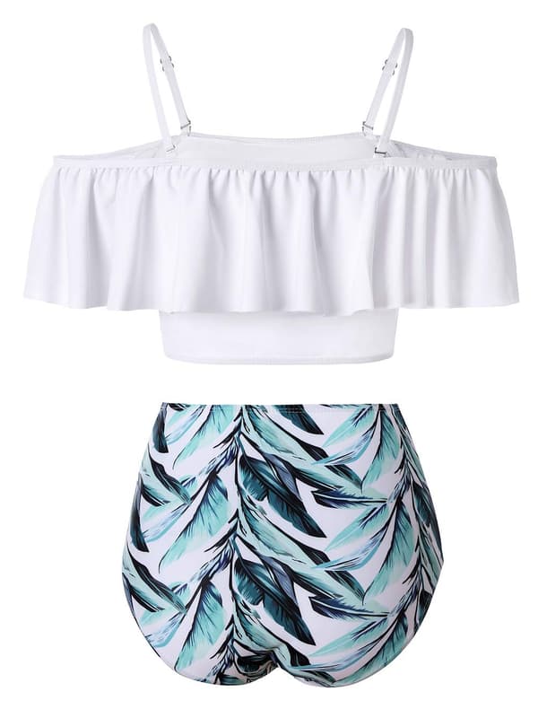 Høy midje volang bikini sett, magekontroll badedrakter M