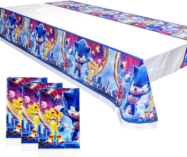 3 stk. Sonic dug, 180cm*108cm vandtæt pindsvinefest dug rektangulær plastik Sonic til børnefødselsdag temafest