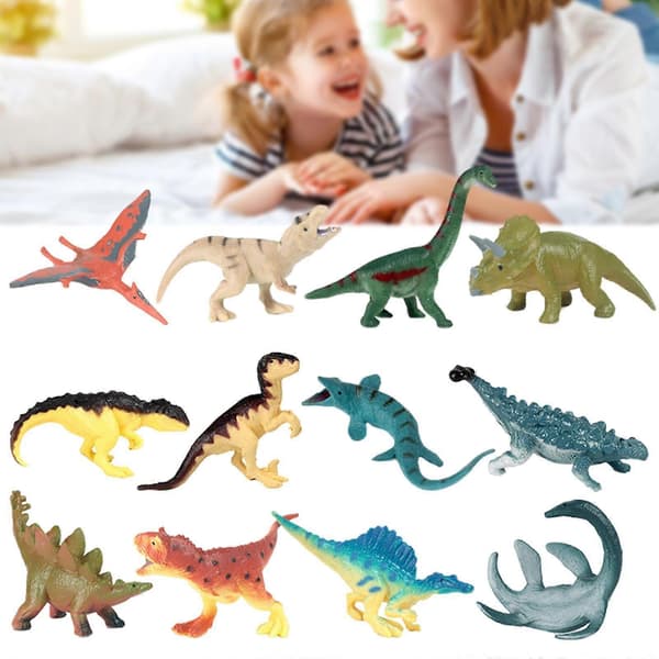 Autentiske dyrefigurer, sæt med 12 til samling og festligheder Dinosaur