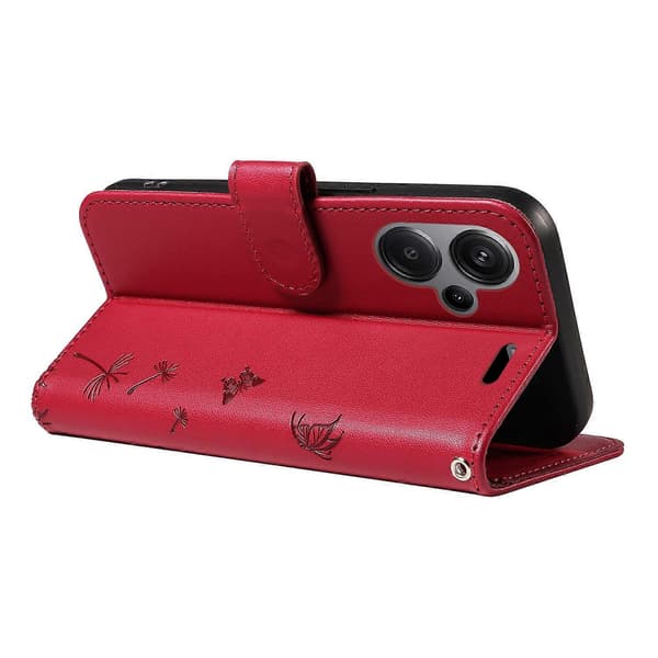 För Xiaomi Redmi Note 13 Pro 5G Läderfodral Plånboksfodral Maskrosavtryck - Multicolor Red