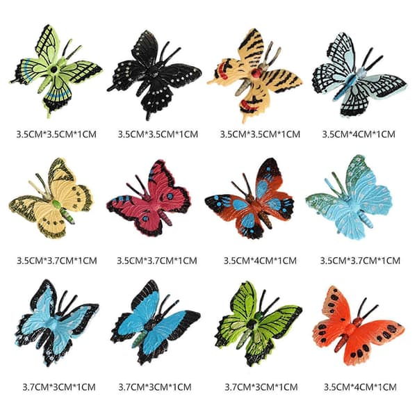Autentiske dyrefigurer, sæt med 12 til samling og festligheder Butterfly 12 Pcs