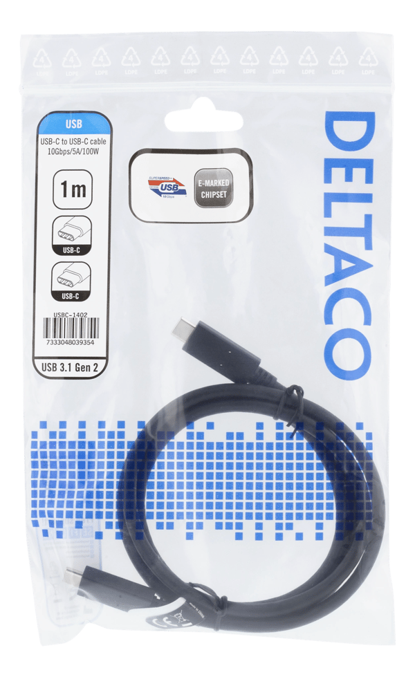 USBC til USBC-kabel 1m 10Gbps 100W 5A USB 3.2 Gen 2 Emarket