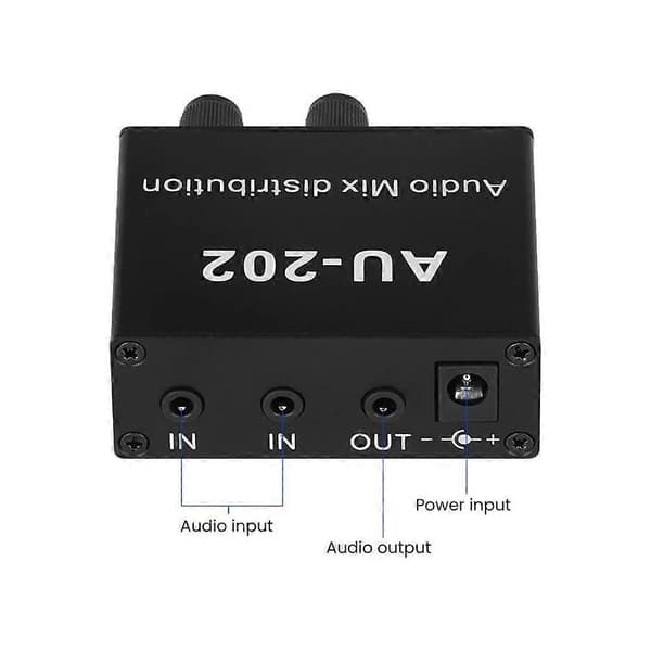 DC 3,5 mm mixerdistributör stereoljudmixerdistributör för hörlurar effektförstärkare volymkontroll
