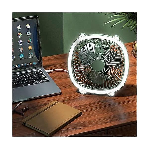 Bærbar LED-bordventilator, sød skrivebordsnatlampeventilator, vægmonteret USB lydløs køleventilator Blue