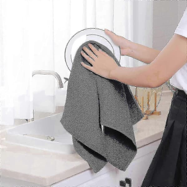25-26 6-pack kökshanddukar i bomullsfrotté med hängögla för diskrengöring Dark gray 34*73cm
