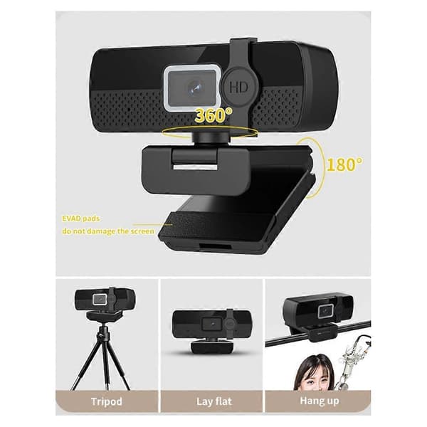 4K Webcam Fuld HD Webkamera med Mikrofon USB-stik Auto Autofokus Webkamera til PC Bærbar Computer Desktop Kamera, A Black