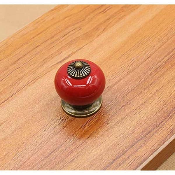 5 x Round Ceramic Cabinet Knobs Drawer Handles Porcelain Handle Antique Country Red