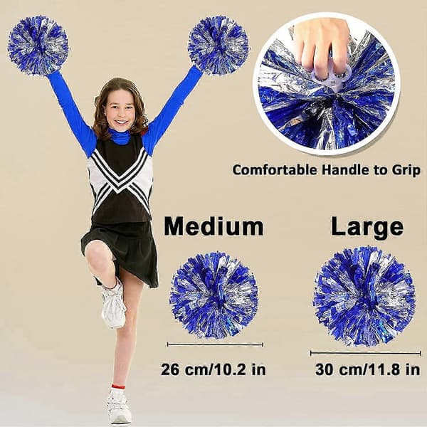 12 stk. cheerleading-pomponer for barn, metallfolie og plastring-cheer-pomponer for gutter Medium Blue Silver