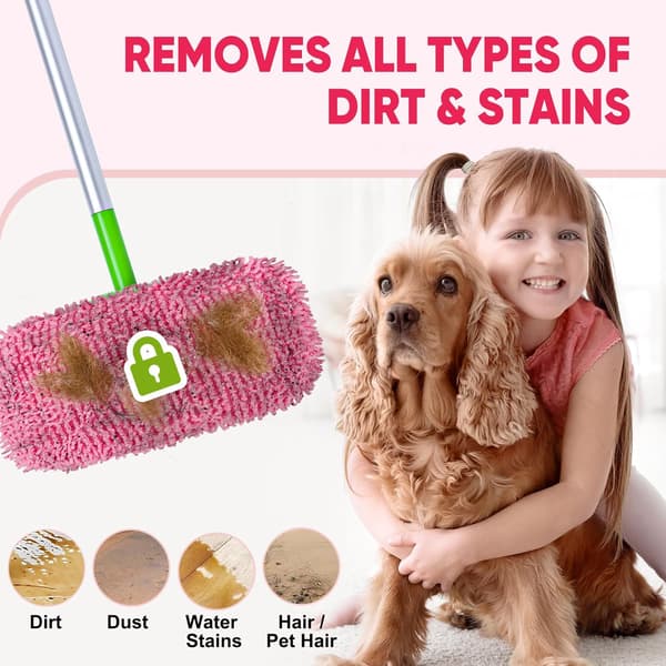 6-pakning gjenbrukbare moppputer kompatible med Swiffer Sweeper, chenillemopprefiller, tørre og våte moppkluter for gulvrengjøring - Rosa