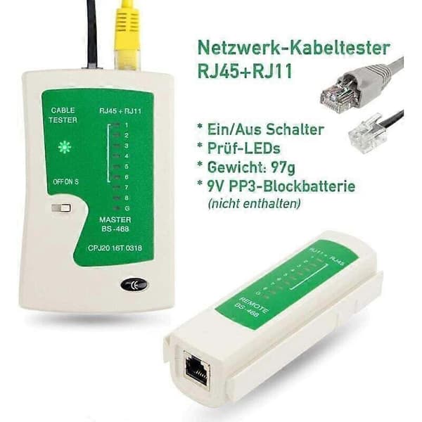 Netværkskabeltester til RJ45- og RJ11-kabler