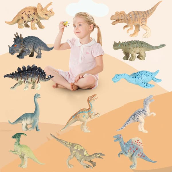 Autentiske dyrefigurer, sæt med 12 til samling og festligheder Small Dinosaur
