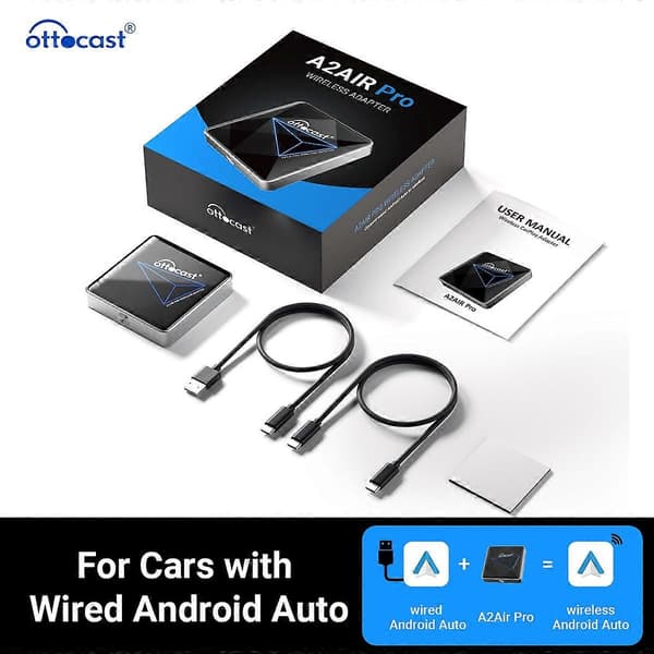 Ottocast A2Air Pro Trådløs Android Auto Adapter Dongle Spotify Waze Multimedia for fabrikkmontert A