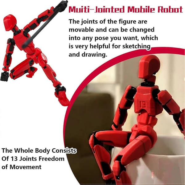 T13 Actionfigur, Robot Actionfigur, 3D-printet med full artikulasjon, Skrivebordsdekorasjon Red