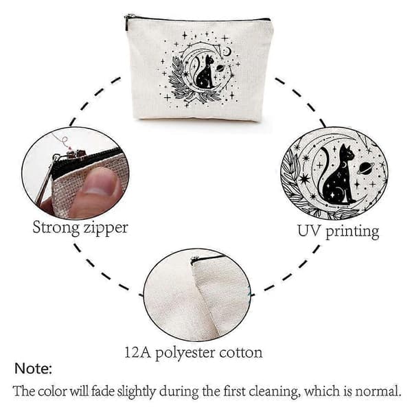Polycotton Måntryckta Canvas Förvaringsväskor Rektangulära Metall Dragkedjepåsar Kattform 18x25cm