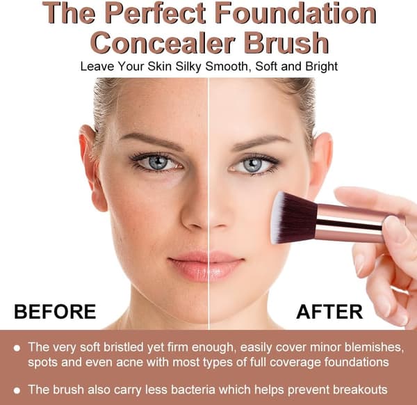 Foundation Brush, Premium Makeup Brush til flydende makeup, Flat Top Foundation Brush Concealer Brush, Multifunktionel ansigtsbørste til flydende