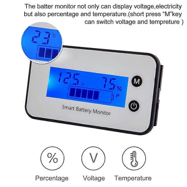 Vandtæt Batterikapacitetsmonitor DC 7-100V Batteriprocent Spændingstester LCD-display til Bil Køretøj Marine RV