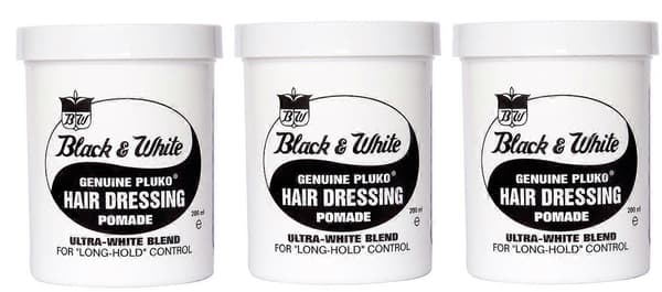 Sort og Hvid Ægte Pluko Hår Pomade 200ml (3-pak)
