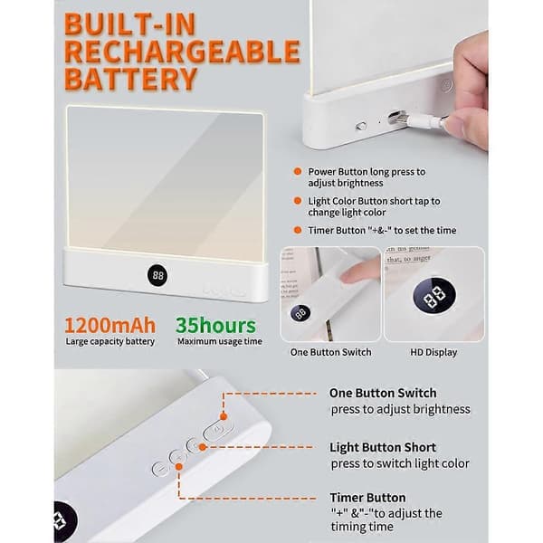 2 STK Flat Boklys Oppladbart Klart LED Smart Leselys med Timer Dimbar Fullside Panel Lampe White