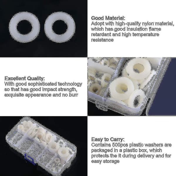 520 Pieces Nylon Washers, Flat Round Plastic Spacers