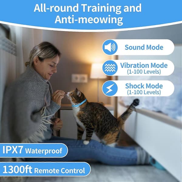 Smart Anti-Meow Cat Collar - 3 Modes (Sound/Vibration/Shock), 1300ft Range, LED Display, US PC 559-1-TIO Orange