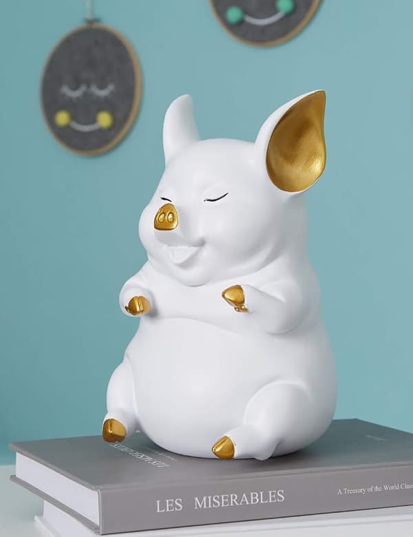 Spargris Spændegris Svin Statue Gave Polyresin Hjem Decor Kunst Hvid 8.3 tommer