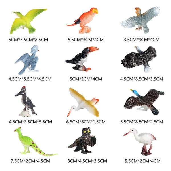 Autentiske dyrefigurer, sæt med 12 til samling og festligheder Bird