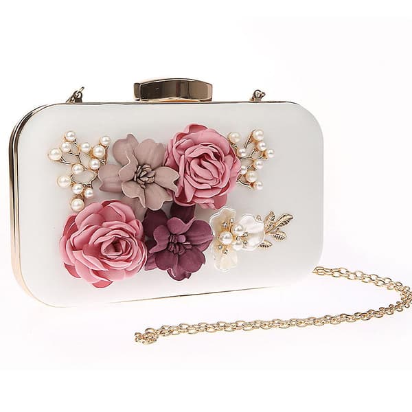 Kaxidy Blommig Clutch Aftonväska Bröllopsväskor Party Clutches för Kvinnor White